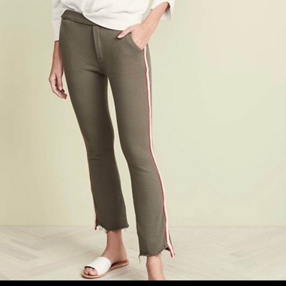 MOTHER Olive Cropped Pants with Pink Stripe